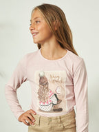 Maglia con stampa e pon pon