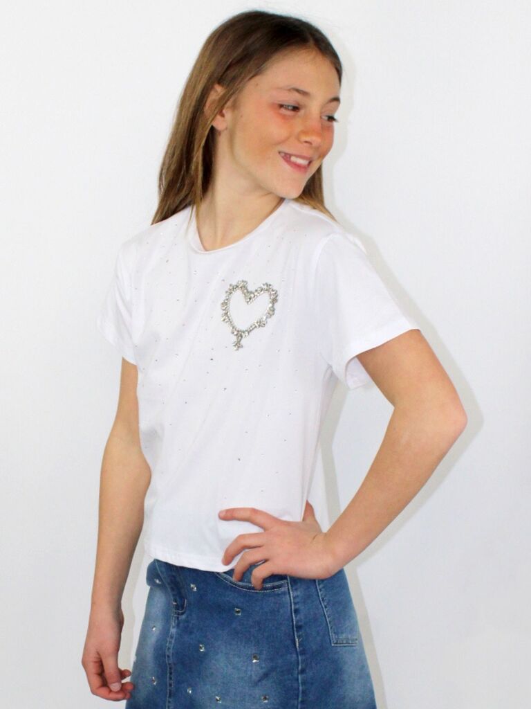 T-shirt con cuore di strass