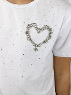 T-shirt con cuore di strass