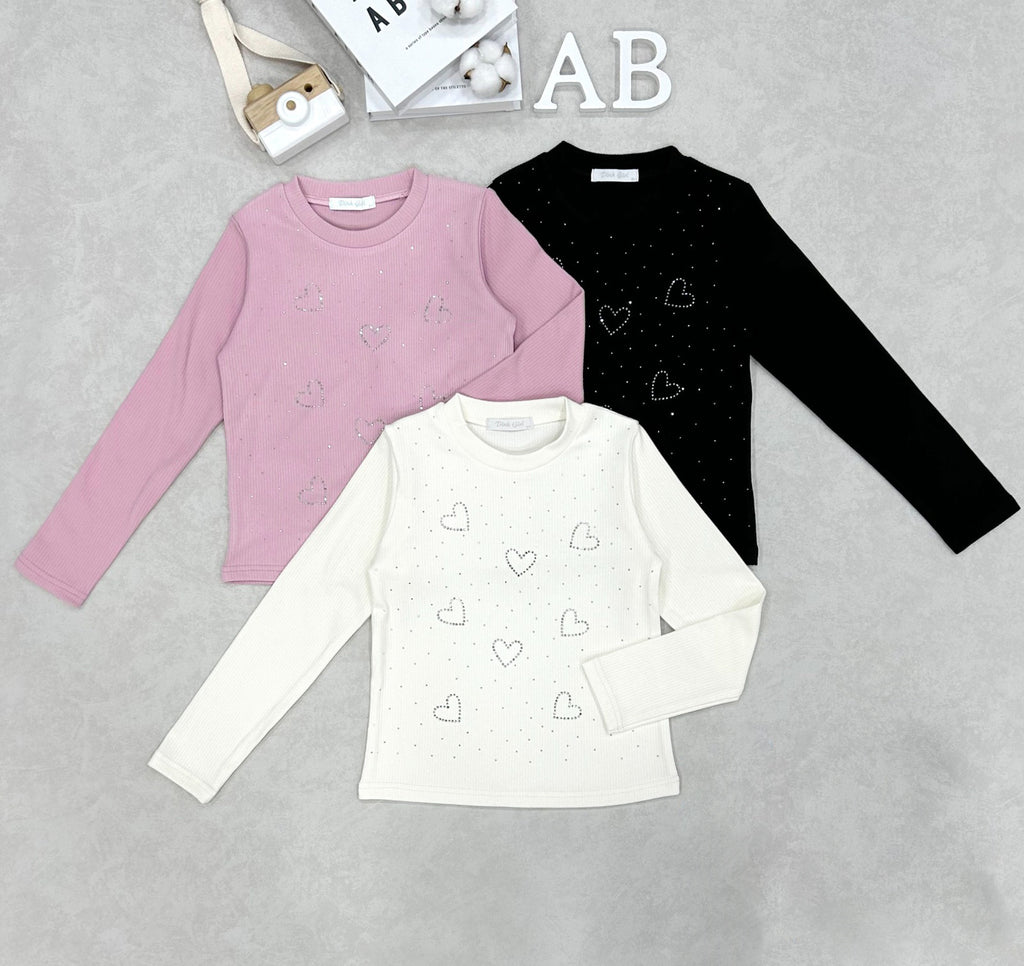 Maglia bambina con cuori strass