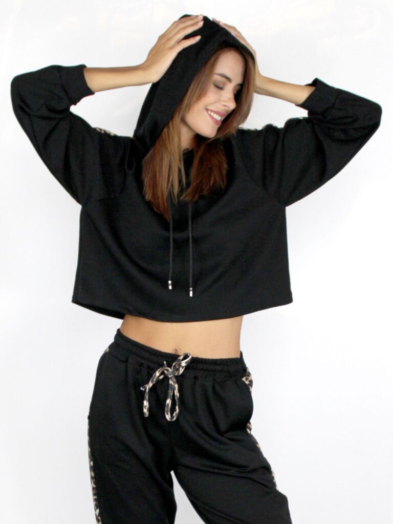 Felpa cropped inserto maculato