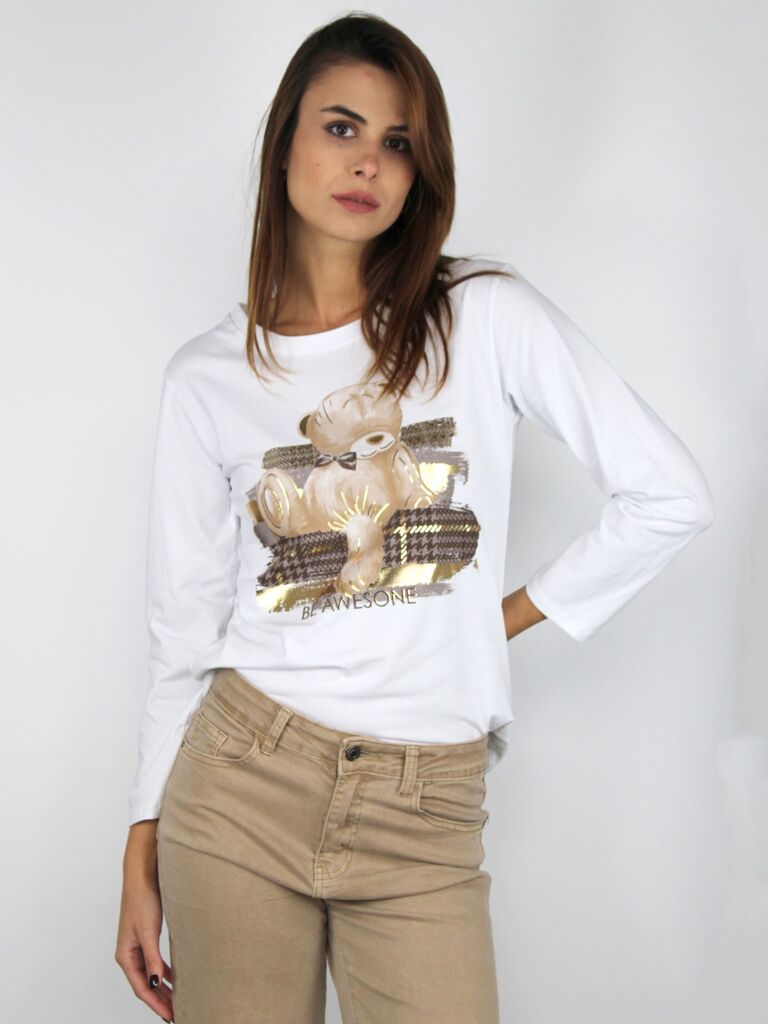 T-shirt stampa orsetto oro