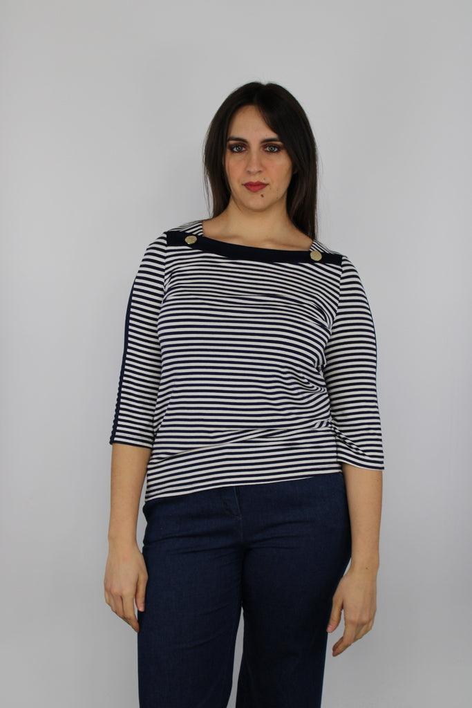 Maglia a righe navy con bottoni dorati