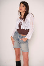 Coprispalle crochet bianco in cotone con manica lunga