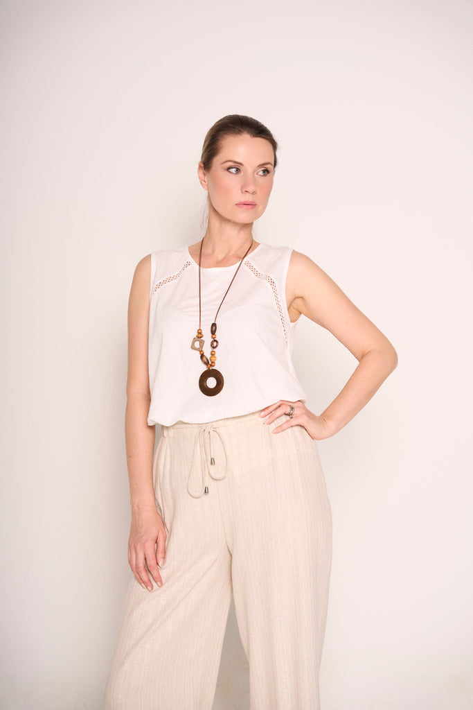 Canottiera panna con ricami Boho