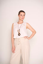 Canottiera panna con ricami Boho