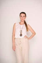 Canottiera panna con ricami Boho