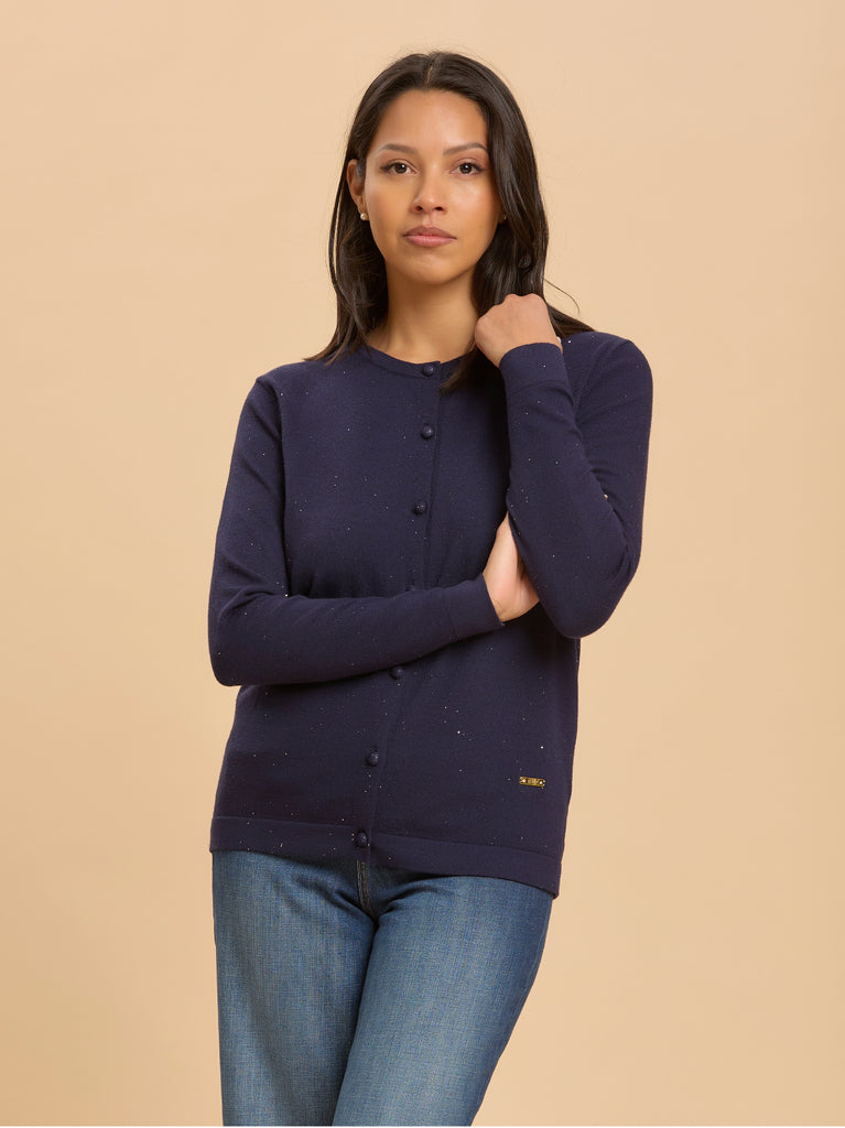 Maglione cardigan girocollo con punti luce