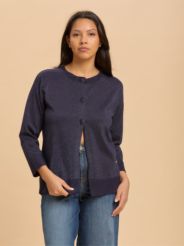 Cardigan da donna lurex con scollo alla coreana