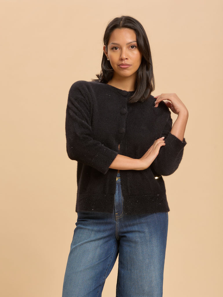 Cardigan da donna fluffy con micropaillettes