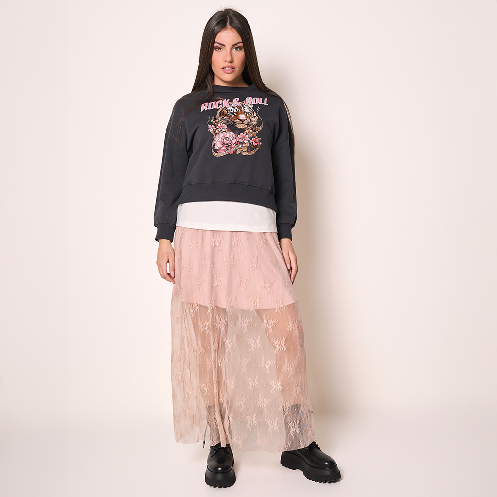 Felpa donna con stampa Rock & Roll