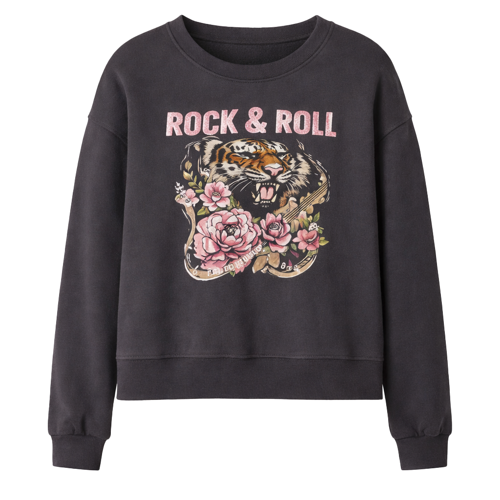 Felpa donna con stampa Rock & Roll