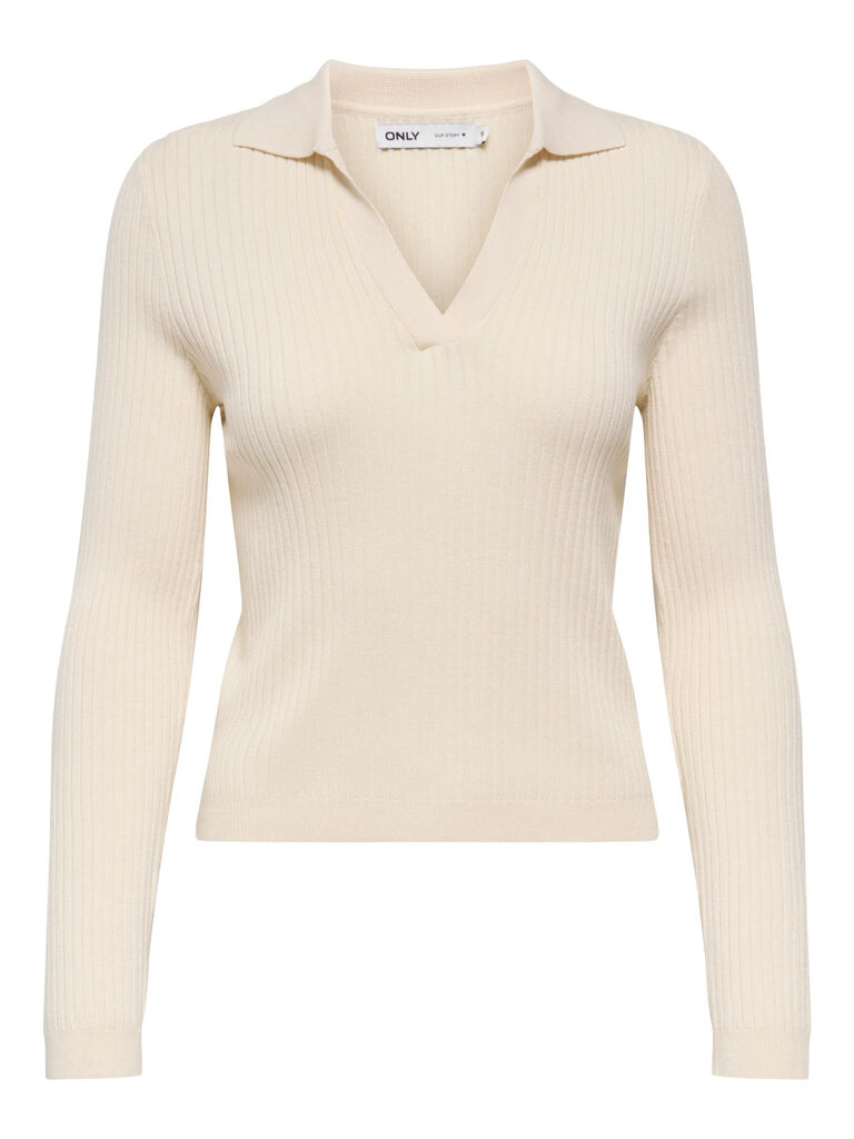 Maglia donna a costine con scollo a V