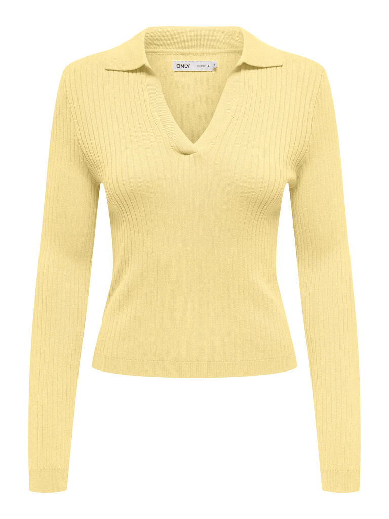 Maglia donna a costine con scollo a V