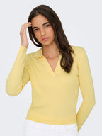 Maglia donna a costine con scollo a V