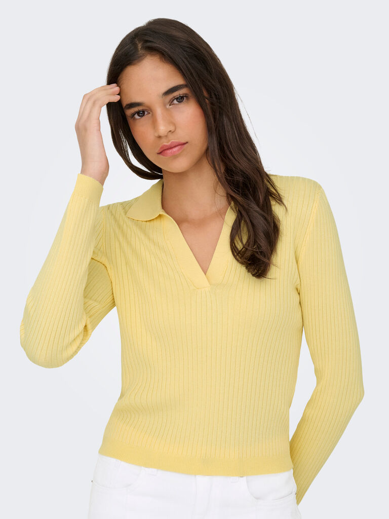 Maglia donna a costine con scollo a V
