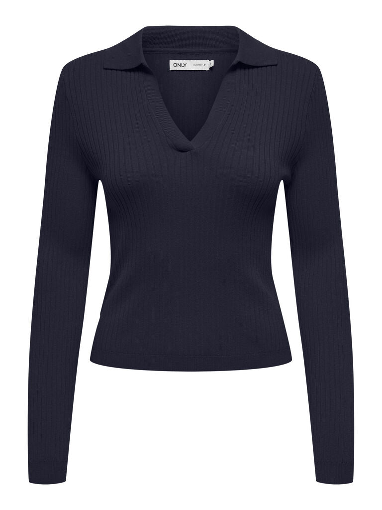 Maglia donna a costine con scollo a V