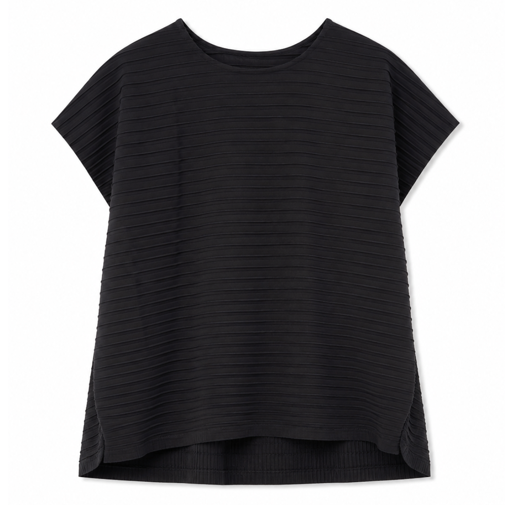 Blusa Donna Nera Plissé Manica Corta