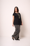 Blusa Donna Nera Plissé Manica Corta