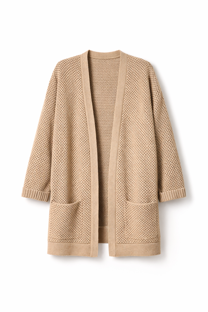Cardigan Donna Beige con Tasche