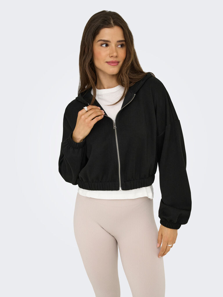 Felpa cropped donna con cappuccio e zip