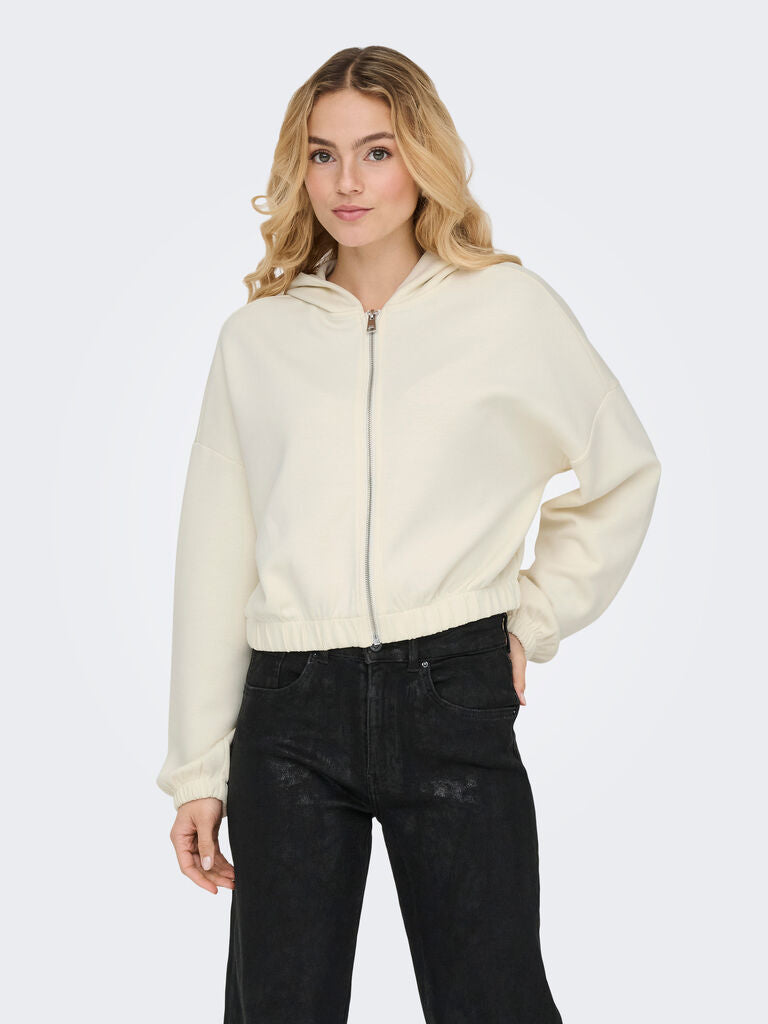 Felpa cropped donna con cappuccio e zip