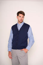 Gilet uomo in maglia blu navy con bottoni