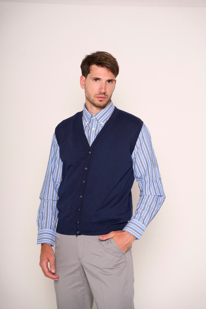 Gilet uomo in maglia blu navy con bottoni