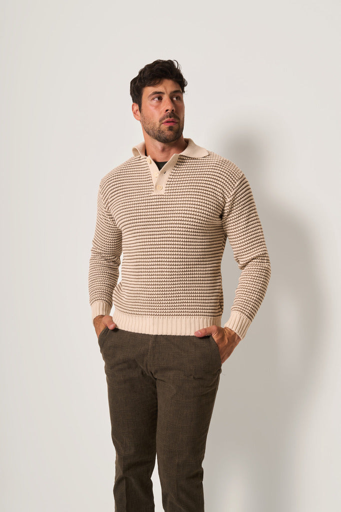 Maglia Uomo Beige a Righe in Rilievo