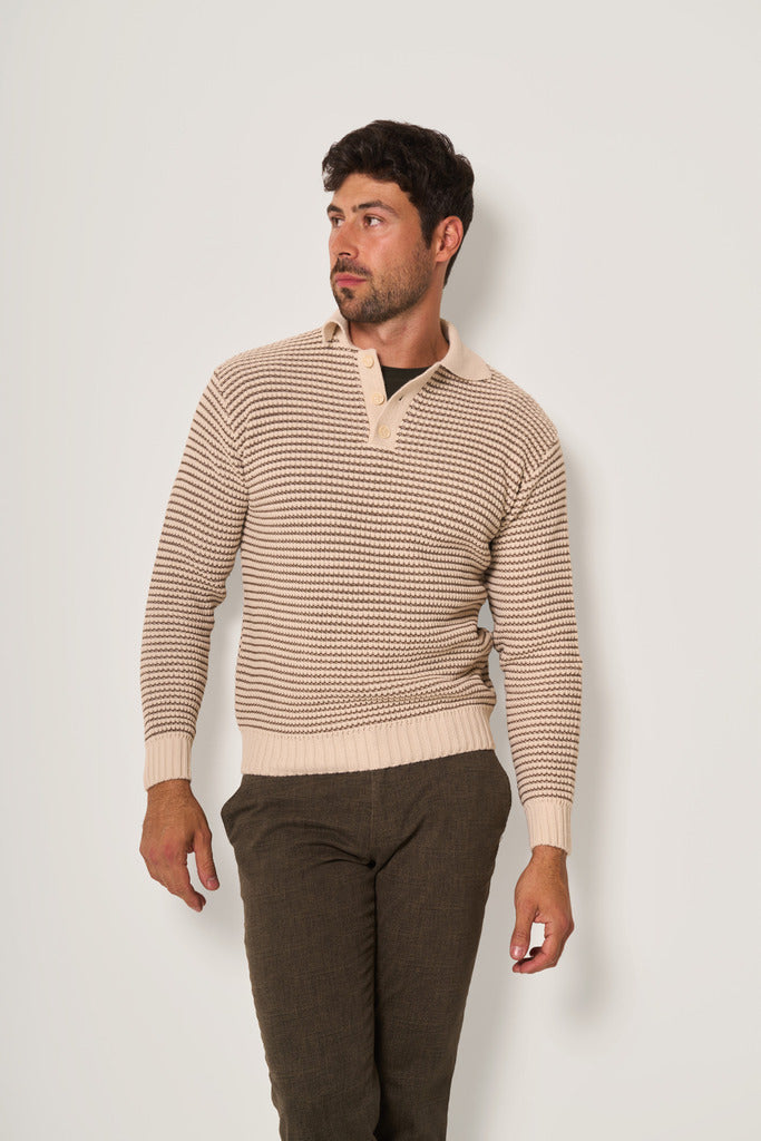 Maglia Uomo Beige a Righe in Rilievo