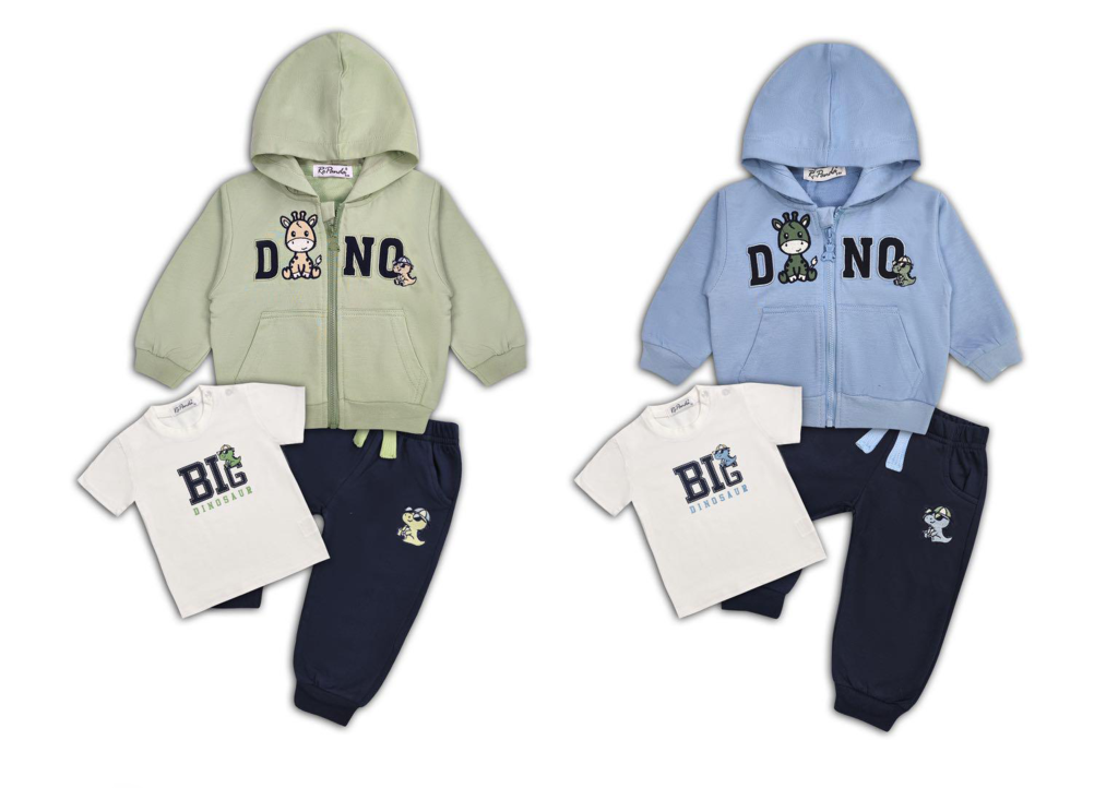 Completino da bambino 3 pezzi con dinosauro
