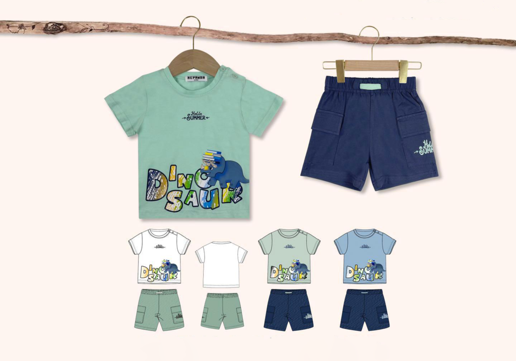 Completino da bambino con dinosauro