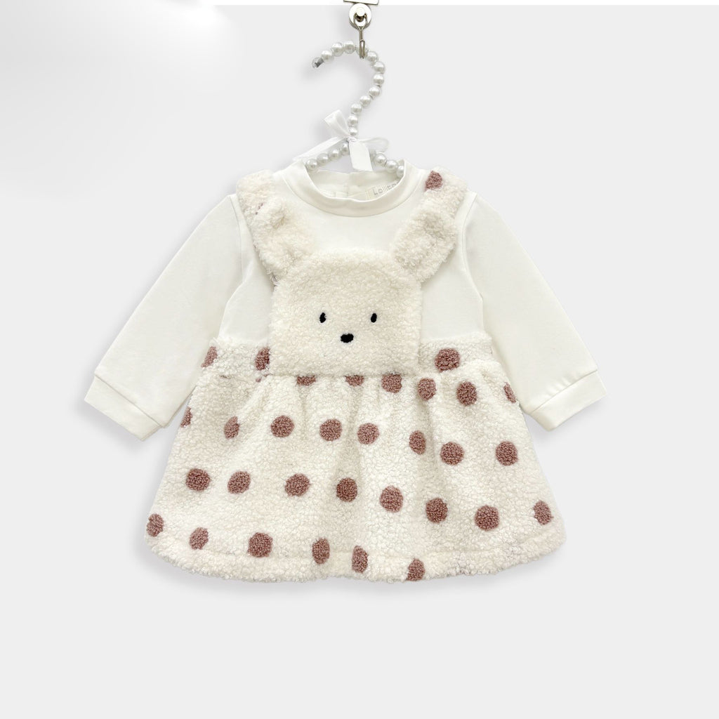 Abitino bimba in tessuto teddy con motivo pois