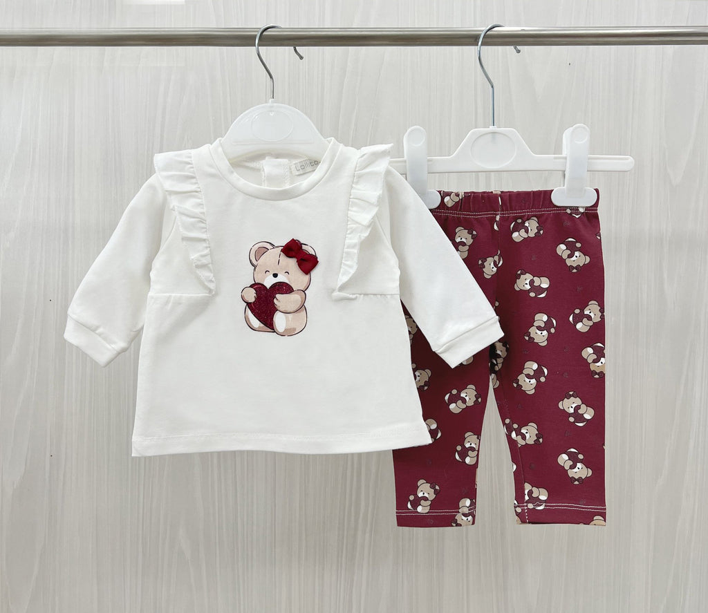 Completo 2 pezzi neonata con stampa orsetto