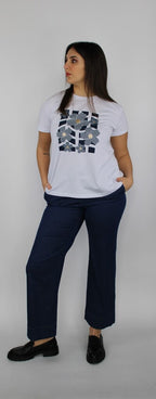 Pantaloni in denim blu a gamba larga