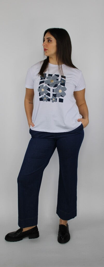 Pantaloni in denim blu a gamba larga