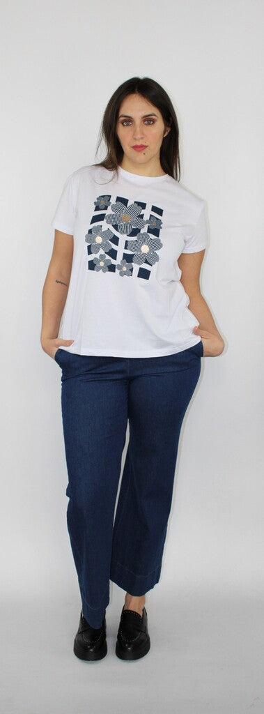 Pantaloni in denim blu a gamba larga