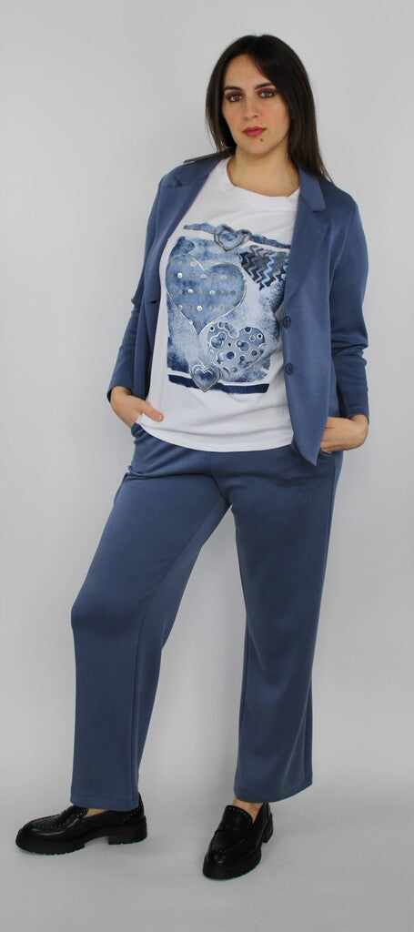 Pantalone morbido blu polvere con gamba dritta