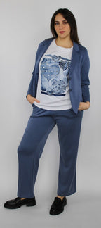 Pantalone morbido blu polvere con gamba dritta