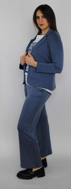 Pantalone morbido blu polvere con gamba dritta