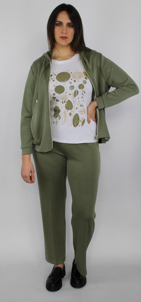 Pantalone donna verde salvia in tessuto morbido con gamba dritta