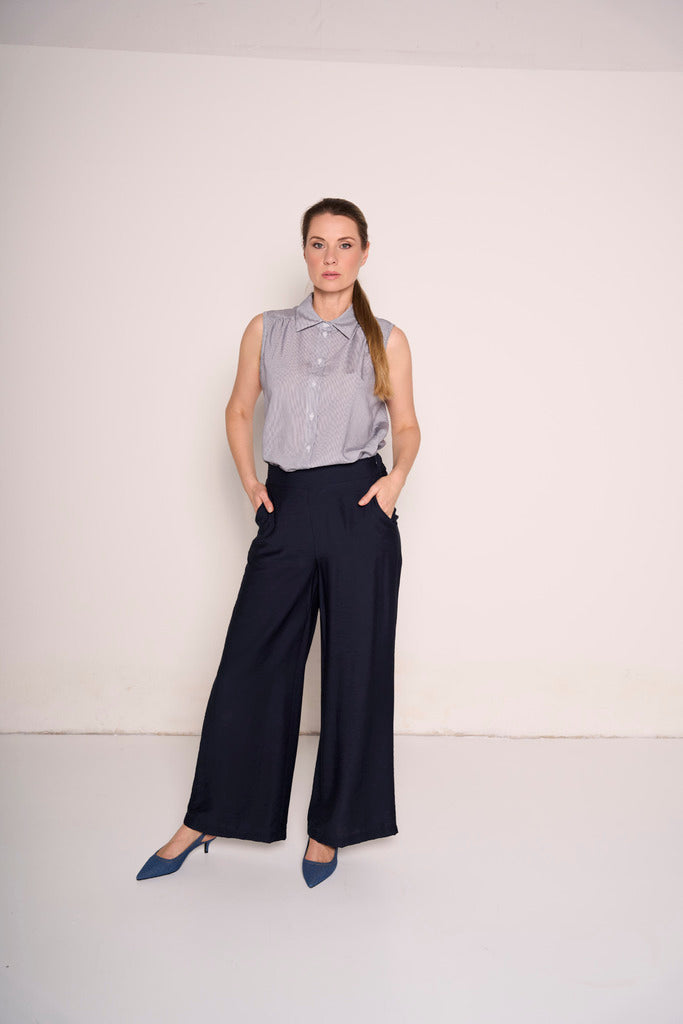 Pantaloni a vita alta con gamba ampia
