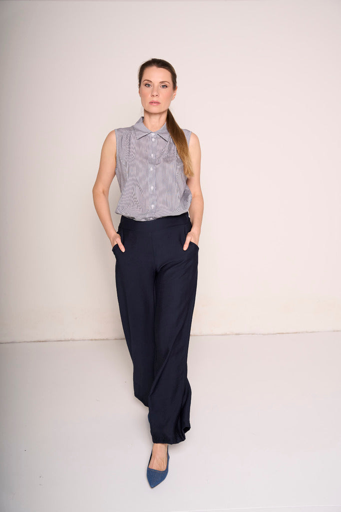 Pantaloni a vita alta con gamba ampia