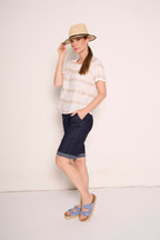 Pantaloncino in denim blu con risvolto
