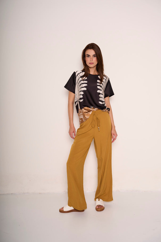 Pantaloni misto lino con coulisse