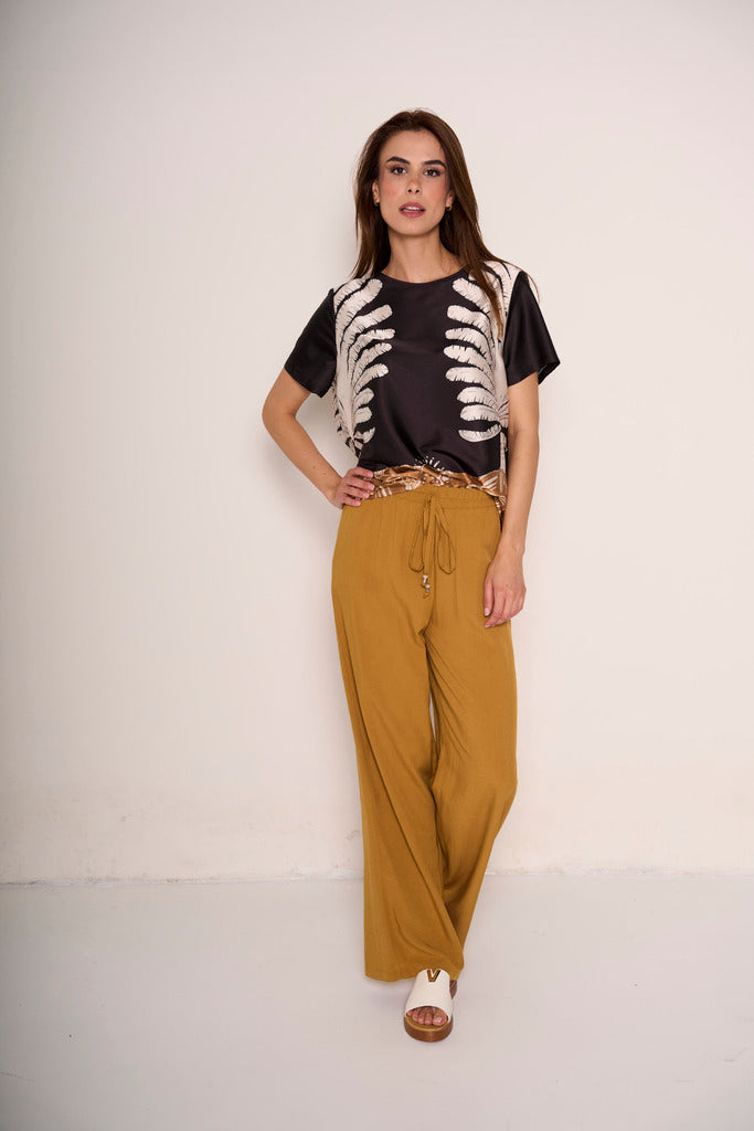 Pantaloni misto lino con coulisse