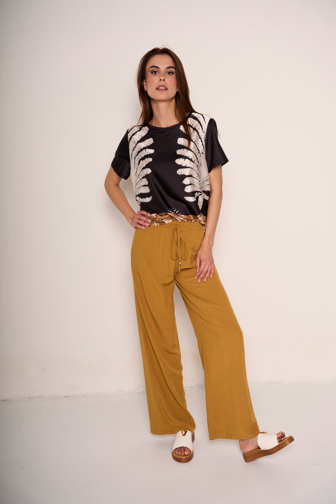 Pantaloni misto lino con coulisse