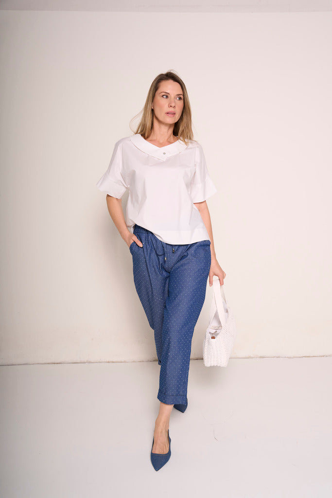 Pantalone con strass e risvolto