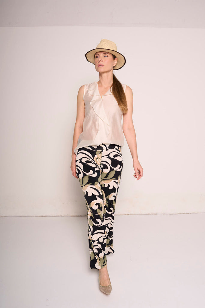 Pantalone a vita alta con elastico e fantasia