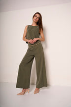 Pantaloni gamba larga verde militare